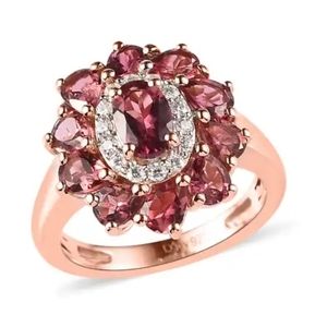 Pink Tourmaline and Moissanite Ring in Vermeil Rose Gold Over Sterling Silver